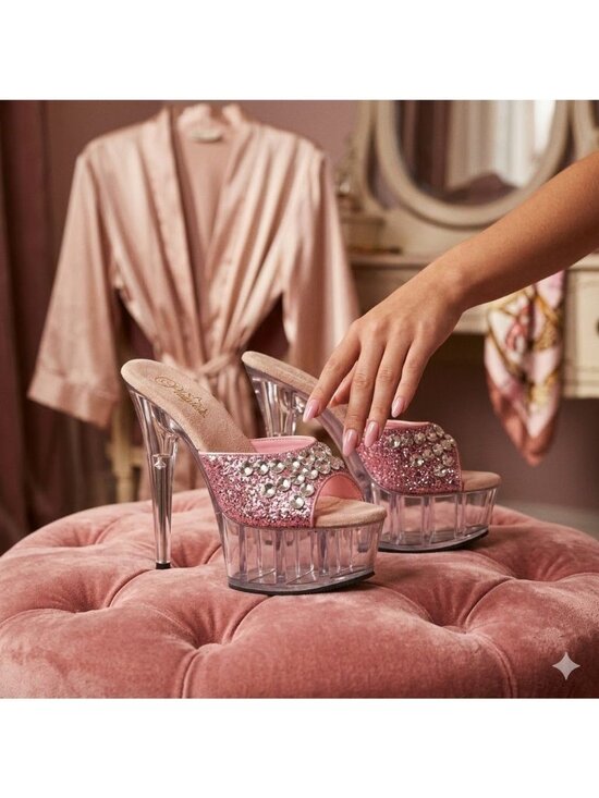 Pleaser Shoes - Pleaser Size 8 Barbiecore Pink Glitter Y2K Exotic Dancer Drag 6" Platform Mules